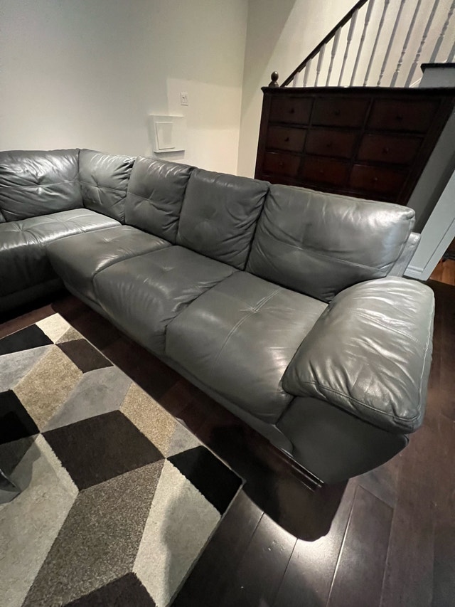 Grey Leather Sectional Couch - photo 4