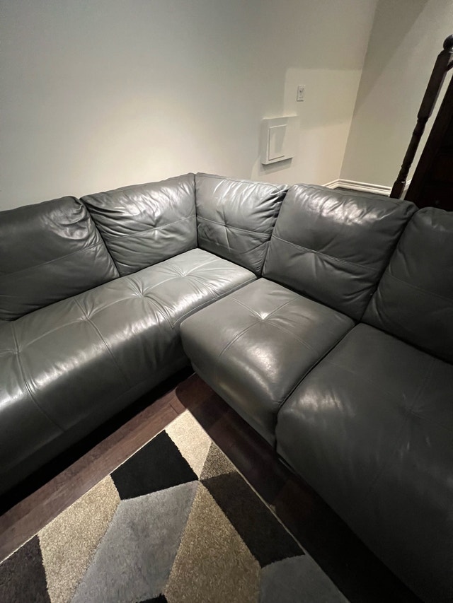 Grey Leather Sectional Couch - photo 5