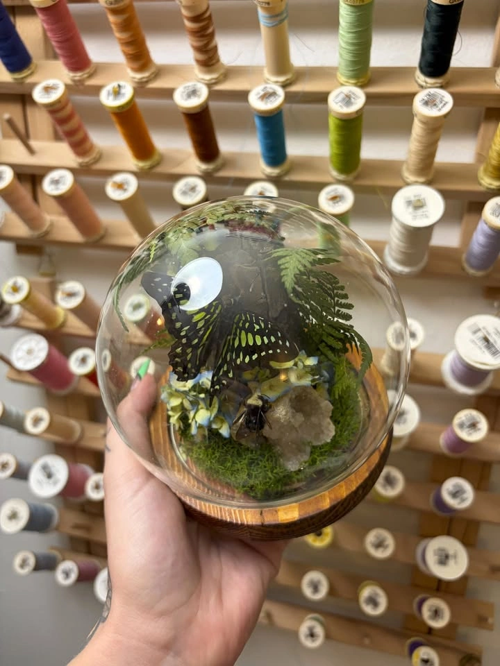 Butterfly and Bee Dome/Terrarium with Crystals - photo 4