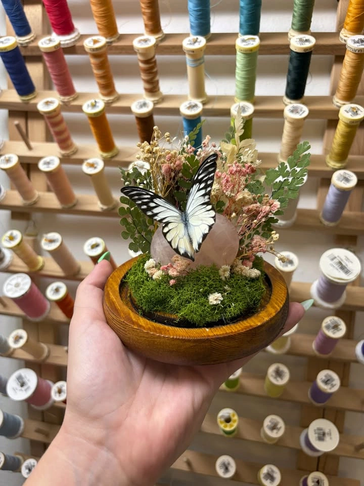 Butterfly Dome/Terrarium with Rose Quartz Crystals - photo 2