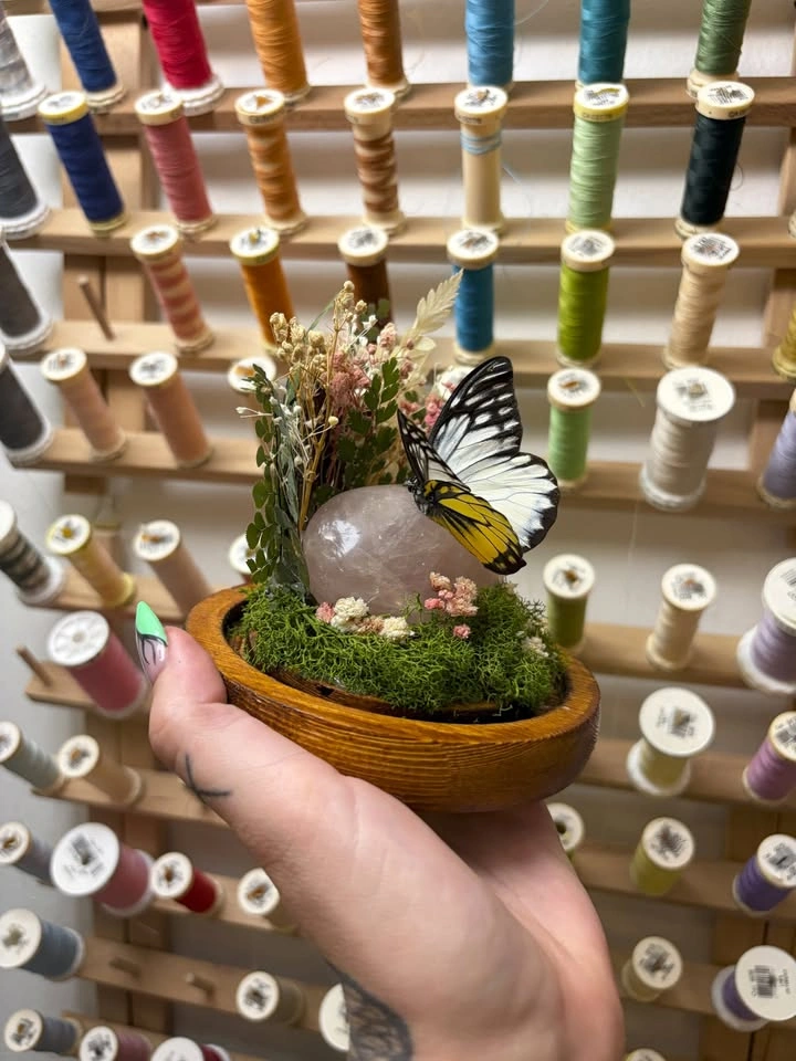 Butterfly Dome/Terrarium with Rose Quartz Crystals - photo 5