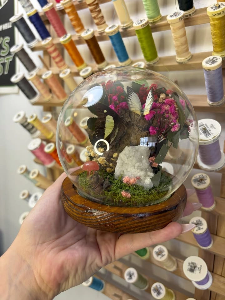 Pink Butterfly Dome/Terrarium with Crystals - photo 2