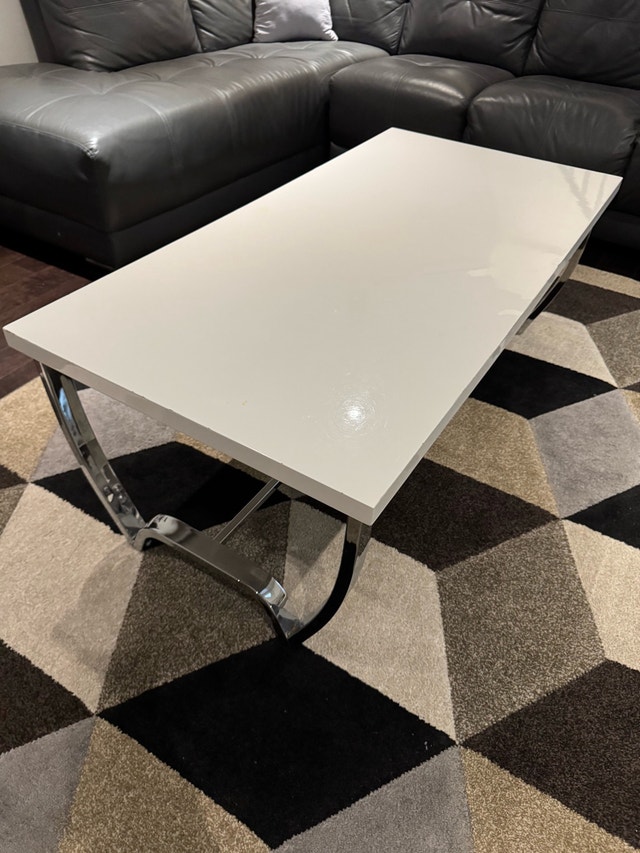 White Lacquer and Chrome Coffee Table