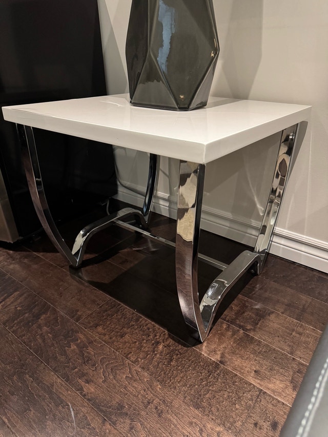 White Lacquer and Chrome Side Table