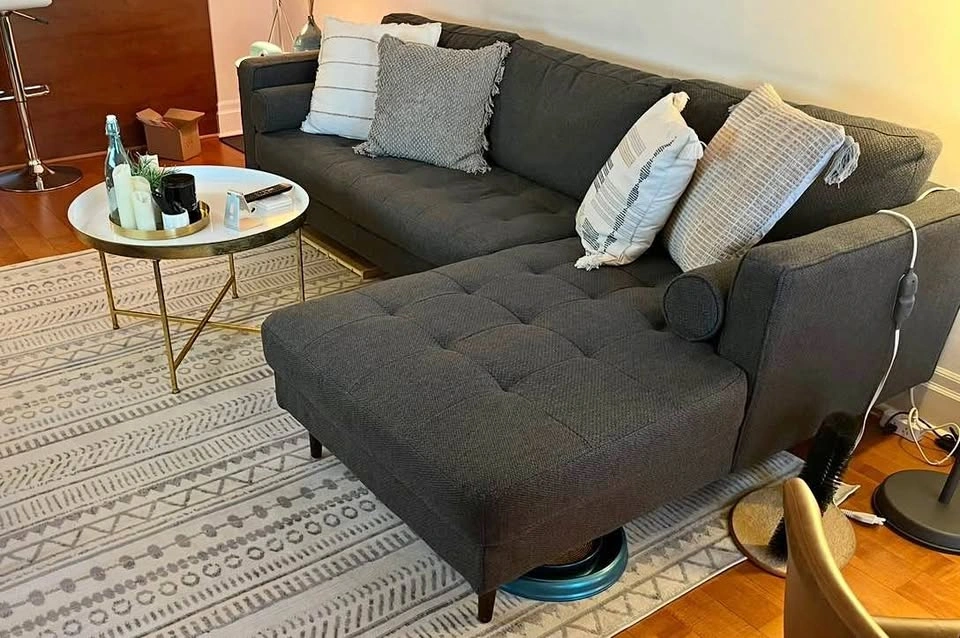 Structube Kinsey L-Shaped Sectional – Dark Grey Woven Fabric