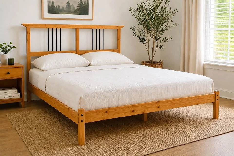 IKEA RYKENE Solid Pine Bed Frame with Slats – Double/Full