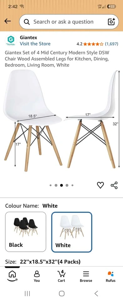 Giantex Set of 4 Mid Century Modern Style DSW Chairs - photo 3