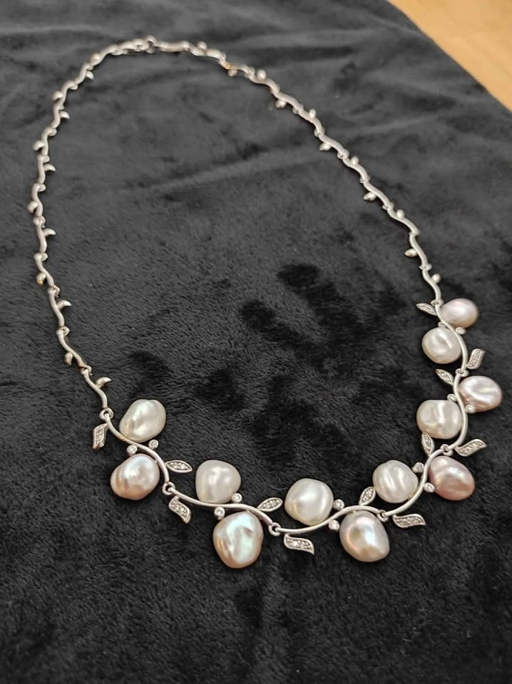 Sterling Silver Pearl and CZ necklace - photo 2