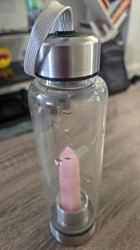 Rose Quartz Crystal Infusion Glass Water Bottle