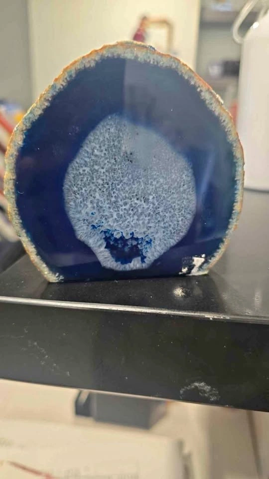 Polished Blue Agate Geode Bookend