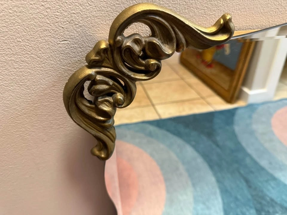 Vintage MCM scalloped wall mirror with brass accents - photo 2