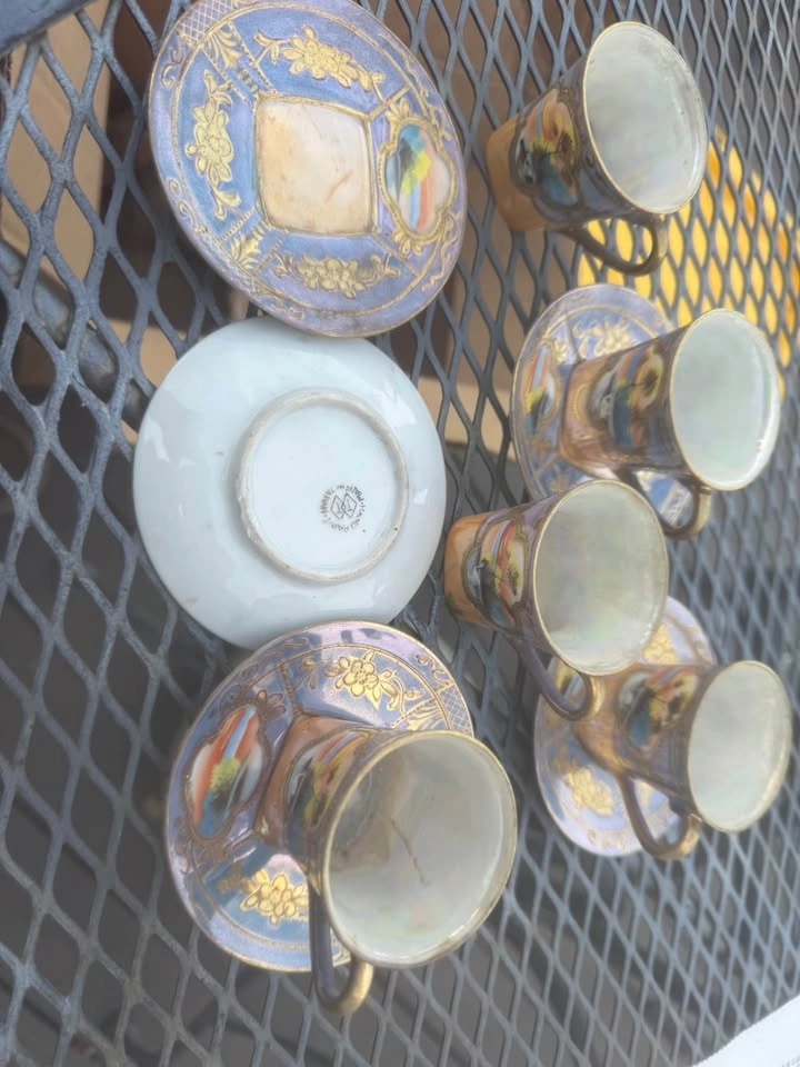 Vintage Hand Painted Taiwan Lusterware Teacup 10pc Set - photo 2