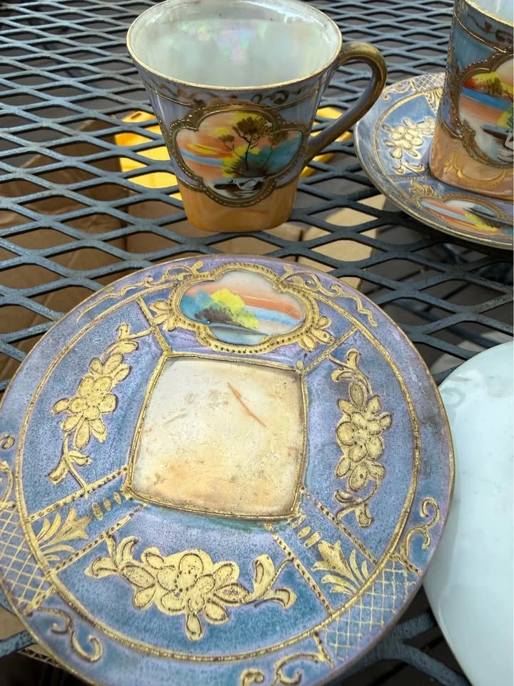 Vintage Hand Painted Taiwan Lusterware Teacup 10pc Set - photo 3