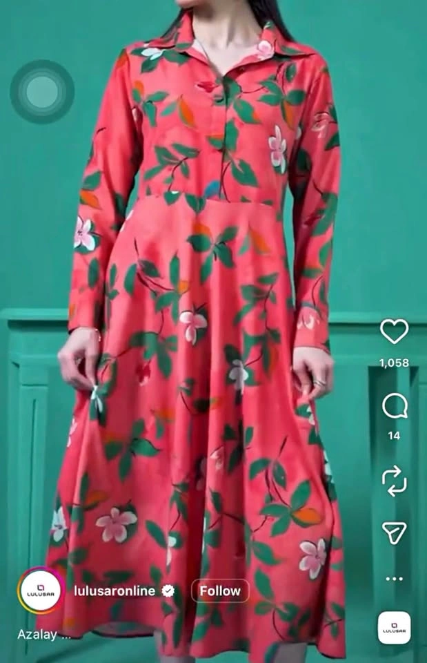 LULUSAR coral floral long sleeve Maxi dress