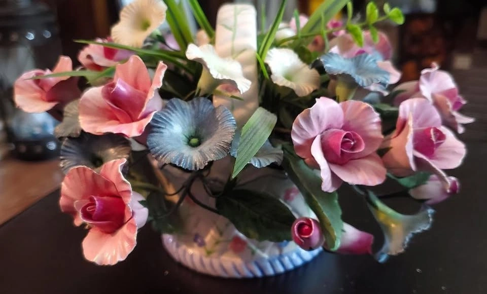 Vintage Porcelain Floral Basket Arrangement - photo 2