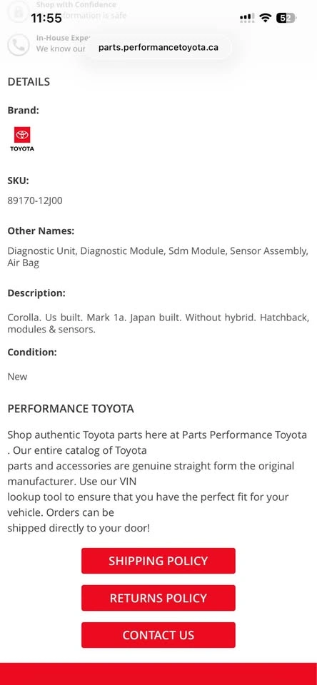 OEM Toyota Airbag Control Module. 89170-12J00. Brand New - photo 5