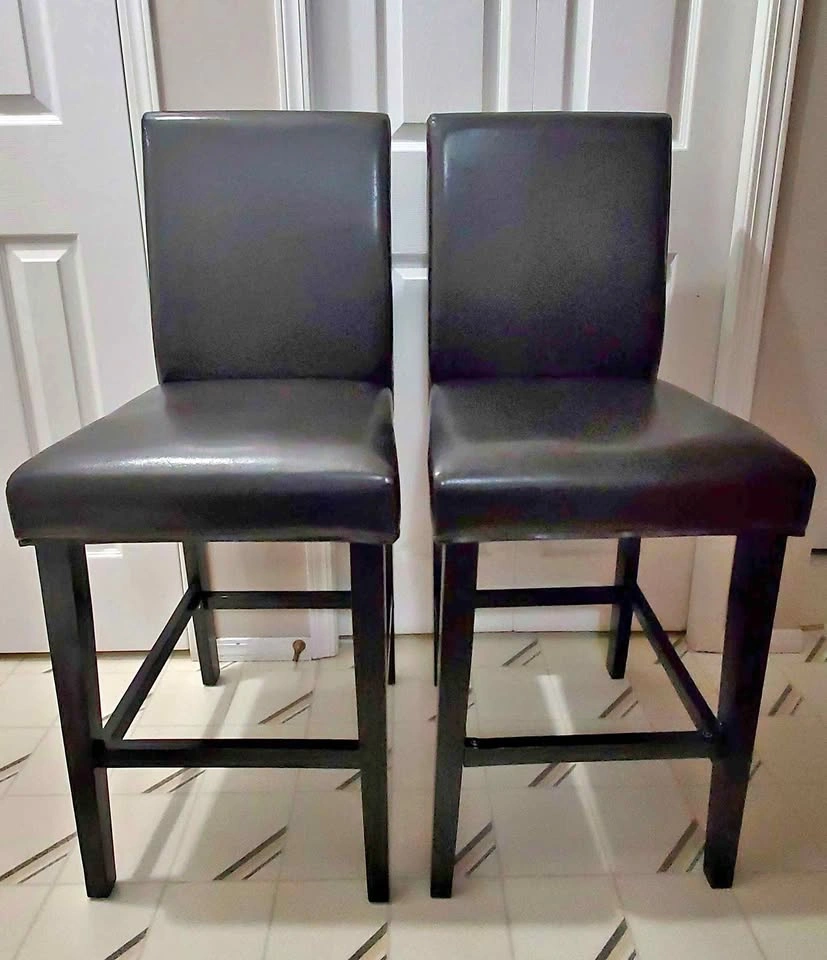 Pair of Dark Brown Leather Bar Stools