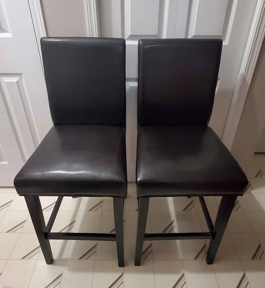 Pair of Dark Brown Leather Bar Stools - photo 2