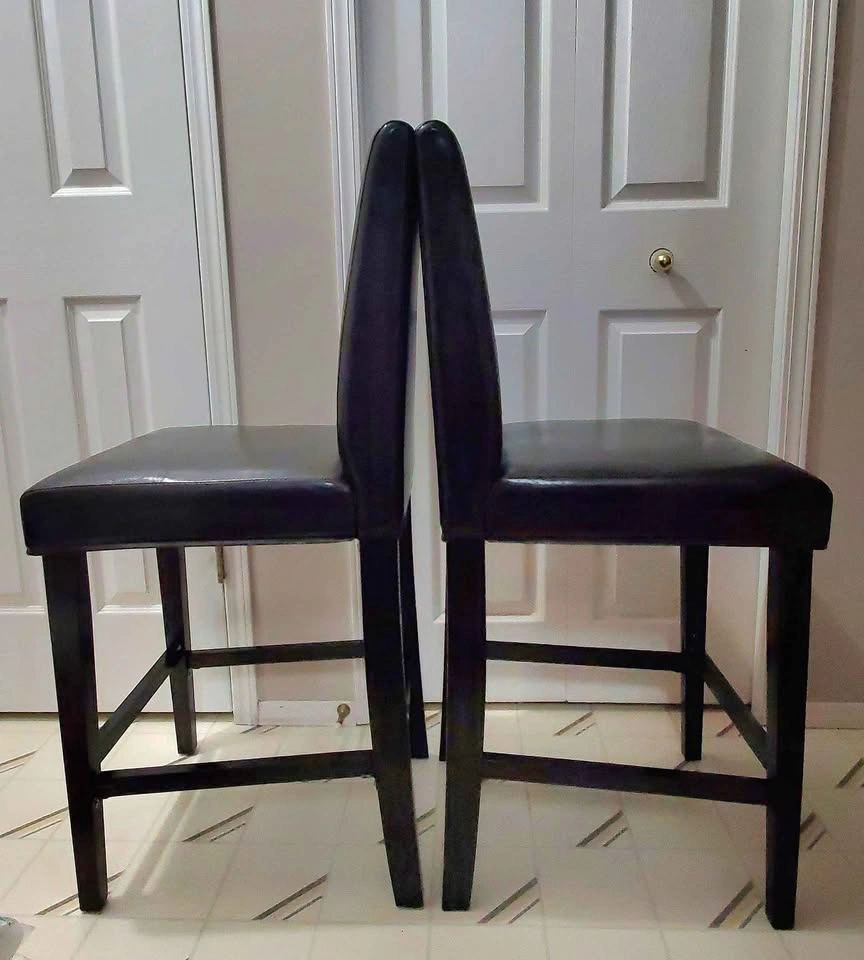 Pair of Dark Brown Leather Bar Stools - photo 3
