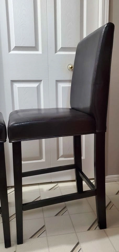 Pair of Dark Brown Leather Bar Stools - photo 5