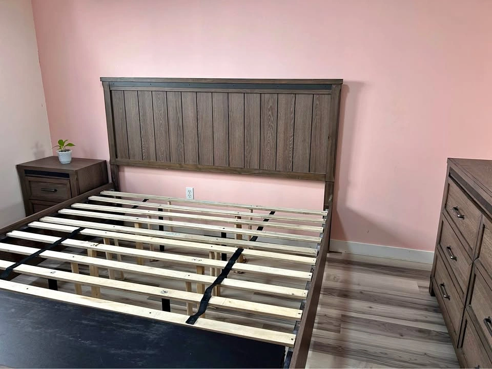 Leon’s King Size Storage Bed, Dresser with Mirror, Nightstand