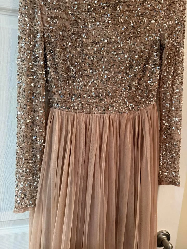 Maya Petite Rose Gold Sequin Long Sleeve Tulle Dress - photo 2