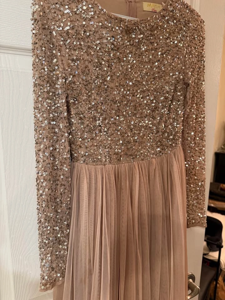 Maya Petite Rose Gold Sequin Long Sleeve Tulle Dress - photo 4