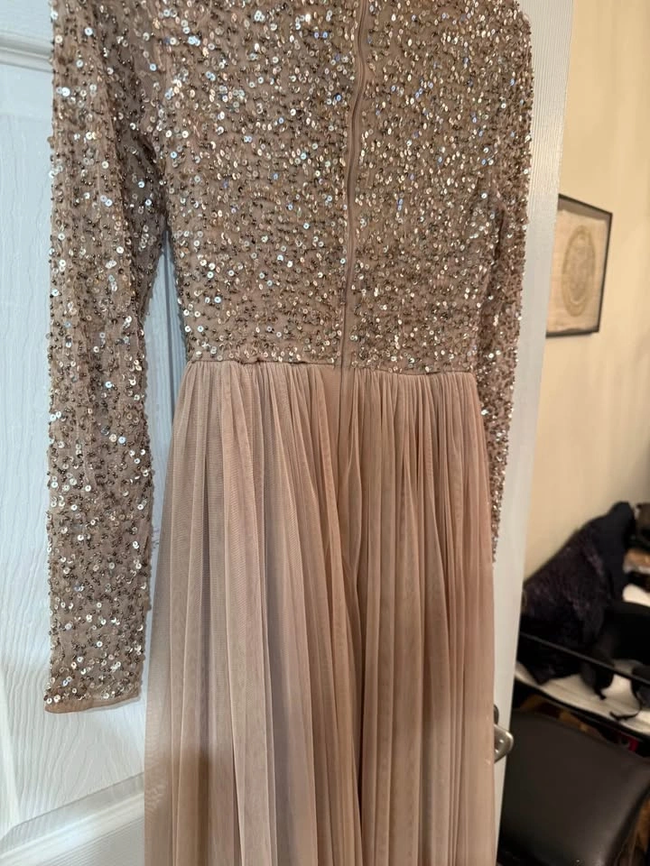 Maya Petite Rose Gold Sequin Long Sleeve Tulle Dress - photo 5