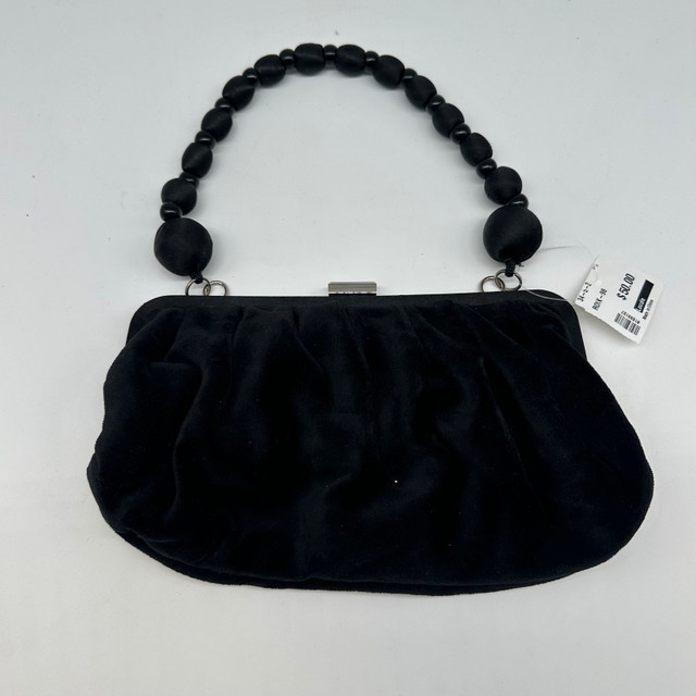 The A Shop Black Velvet Beaded Handle Evening Clutch Bag