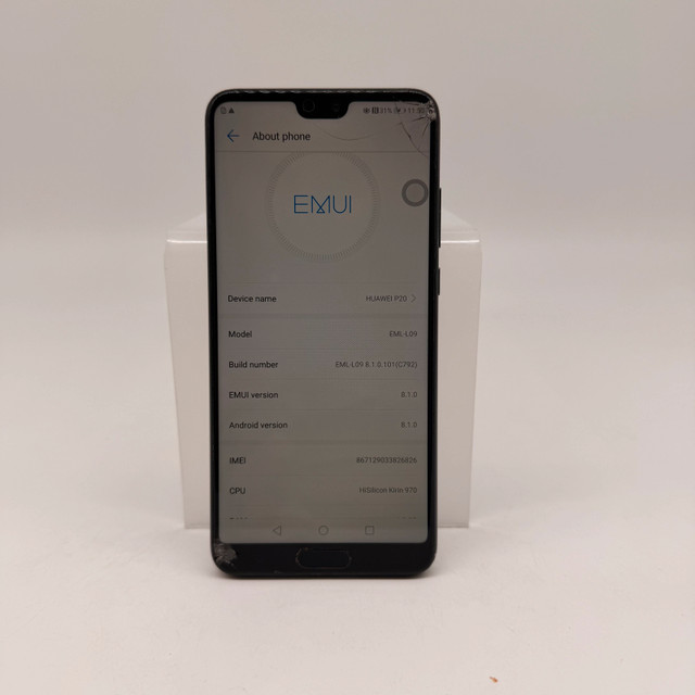 Huawei P20 – Black – 128GB – 4GB RAM – Screen Damaged – Works - photo 2
