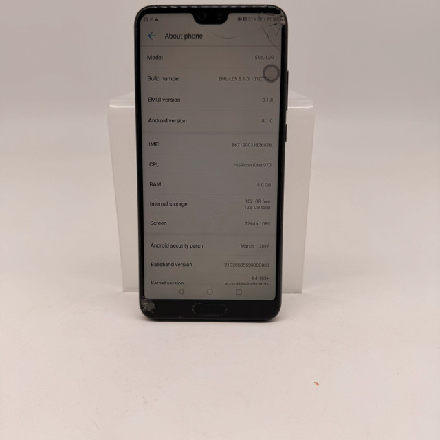 Huawei P20 – Black – 128GB – 4GB RAM – Screen Damaged – Works - photo 3