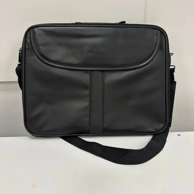 Black Leather Laptop / Briefcase Bag with Shoulder Strap thumbnail