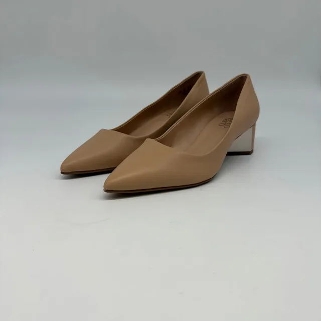 Franco Sarto Nude Leather Block Heel Pumps - New thumbnail