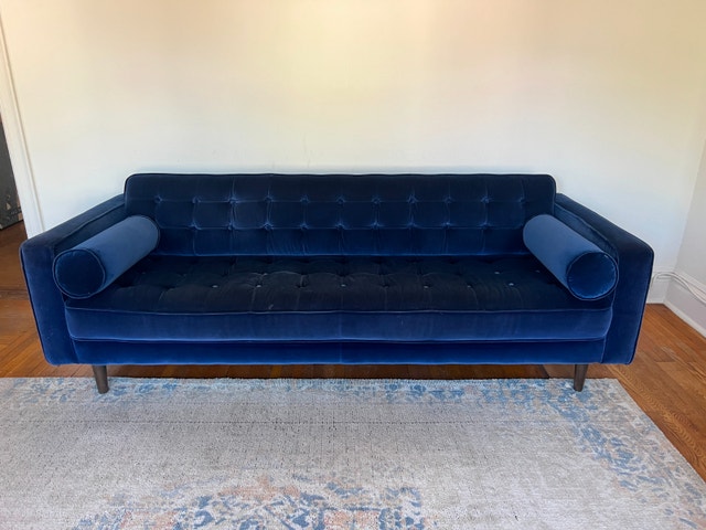 Elte Blue Velvet Sofa for Sale