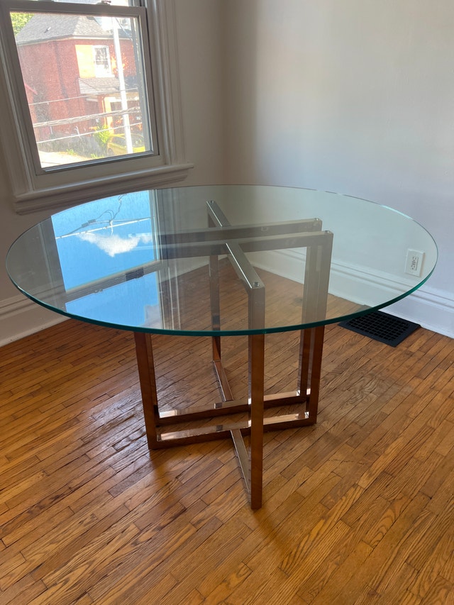 CB2 Silverado 47" Glass/Brass Dining Table