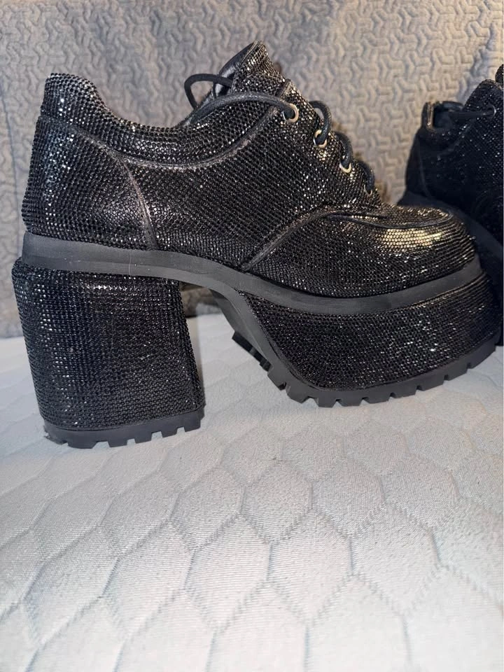 NEW - DOLLS KILL “Acting Up” Rhinestone Platform Oxfords - 11 - photo 5