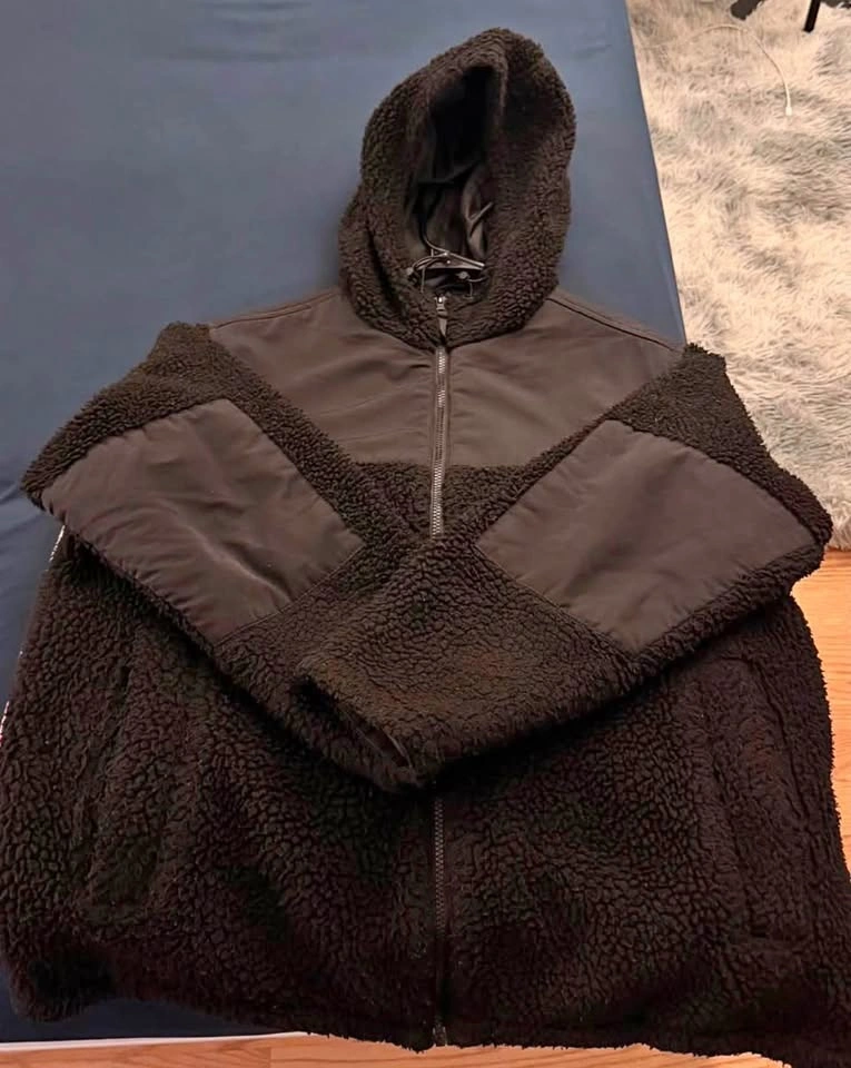 Black Sherpa Fleece Hooded Jacket