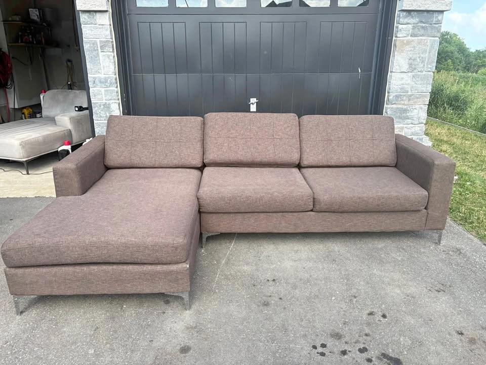 Large Grey Brown Sectional Sofa with Chaise