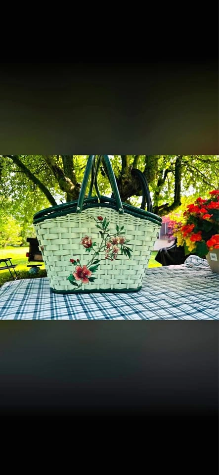 Vintage Floral Woven Picnic Basket