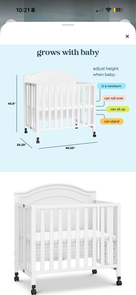 Charlie 3-in-1 Mini Portable Crib + Infapure Mattress - photo 2