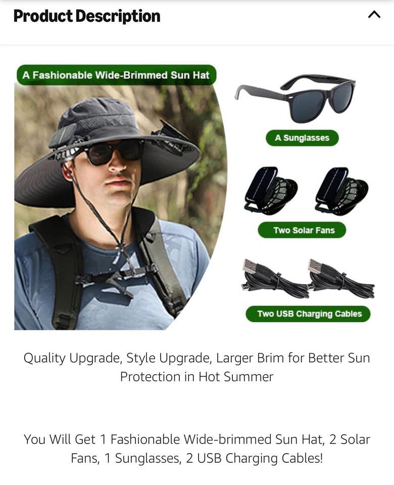 Solar Powered Fishing Hats with 2 Solar Fans and 1 Sunglasses - photo 2