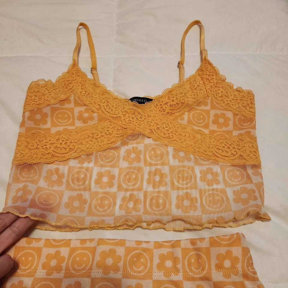 (XS) Orange Happyface Flower Semi-sheer Set - photo 3