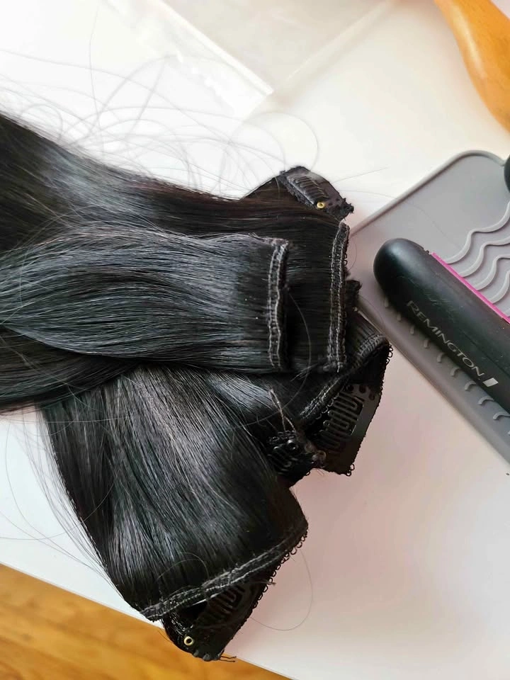 21"-23" Human Hair Black Clip-On Extensions (7pcs)