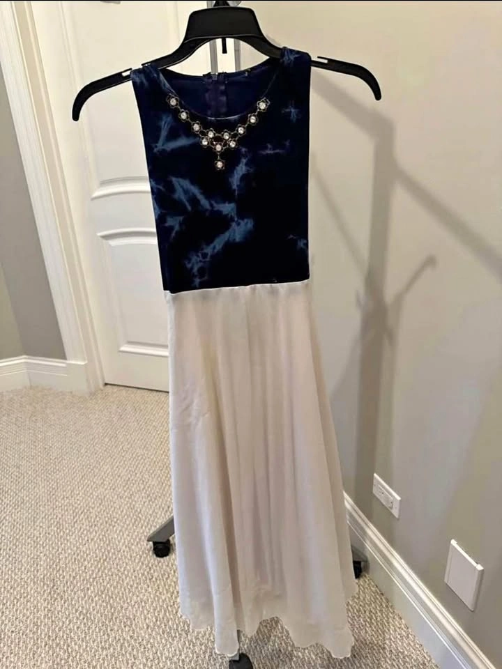 Long Blue and White Girls Dress Size 12