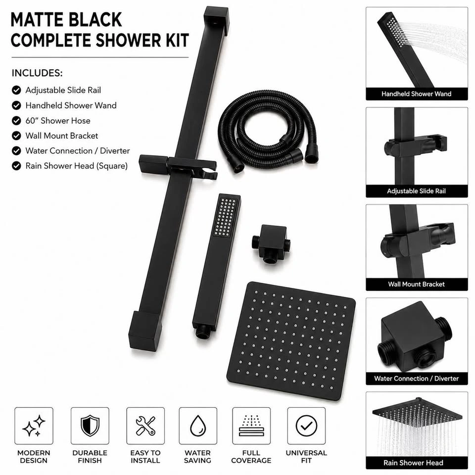 Matte Black Rain Shower and Handheld Shower Kit - photo 2