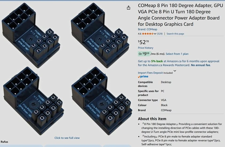 COMeap 8 Pin U Turn 180 Degree Angle Connector Power Adapter