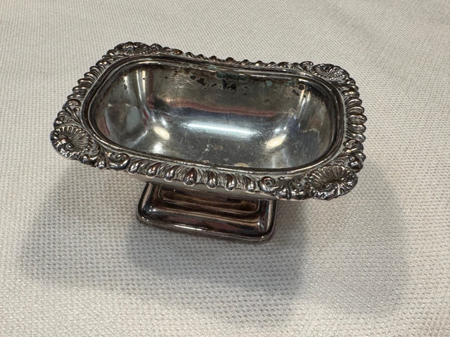 Silver Plated Dish with Cobalt Blue Glass Insert