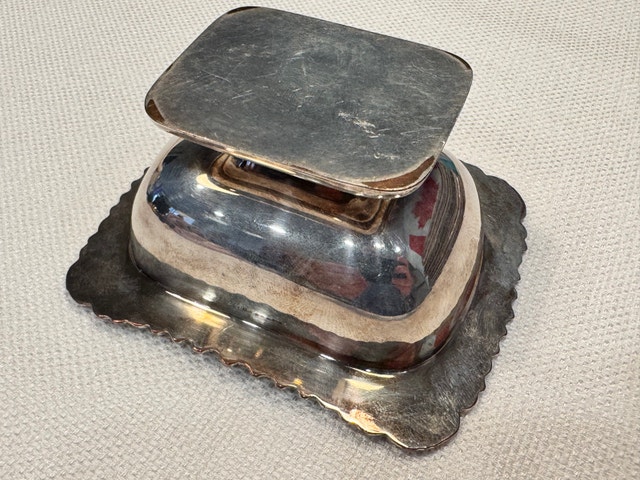 Silver Plated Dish with Cobalt Blue Glass Insert - photo 2