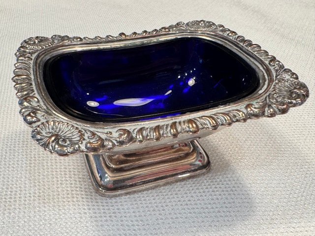 Silver Plated Dish with Cobalt Blue Glass Insert - photo 4