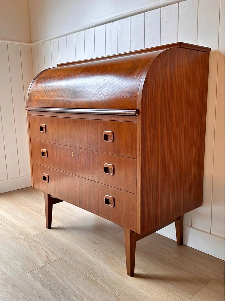 Vintage Mid-Century Swedish Teak Roll-Top Desk by Egon Östergaar